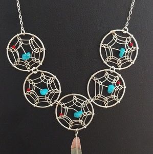 Sterling dream Catcher Necklace  Turquoise